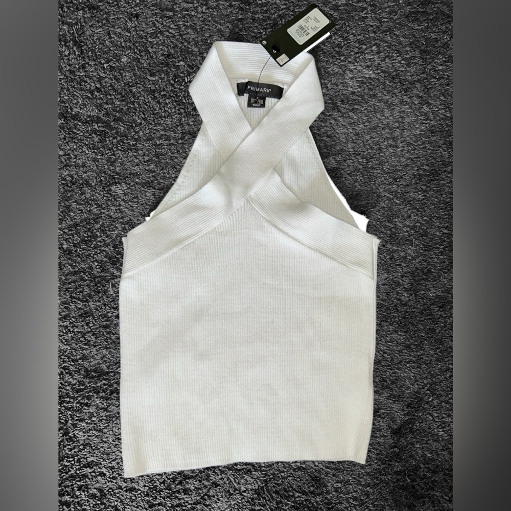 Women's-Primark Criss Cross front and mock neck back. Ribbed, Cropped, Size S. - Picture 2 of 8